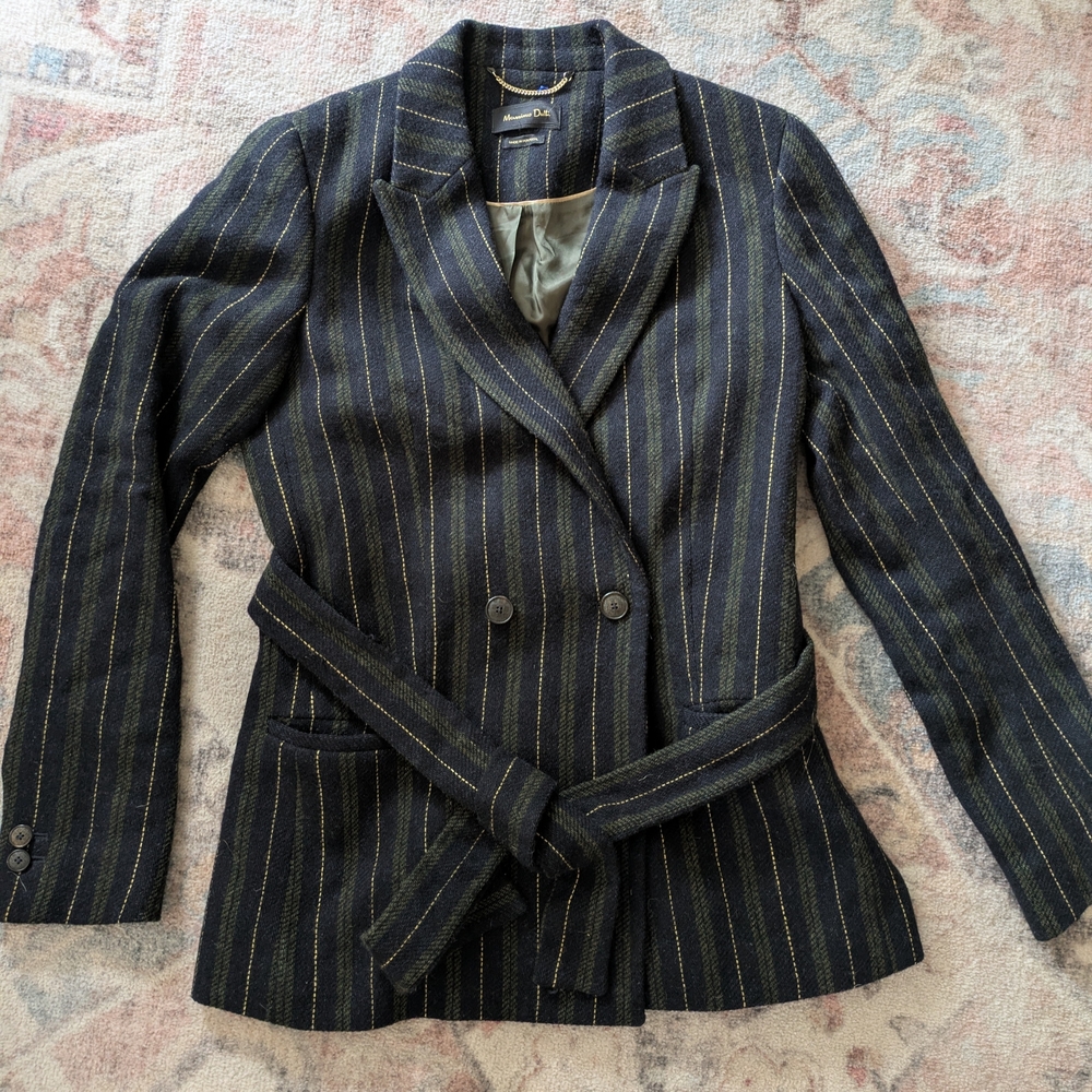 Massimo Dutti Navy Blazer with Gold Pinstripes and Belt